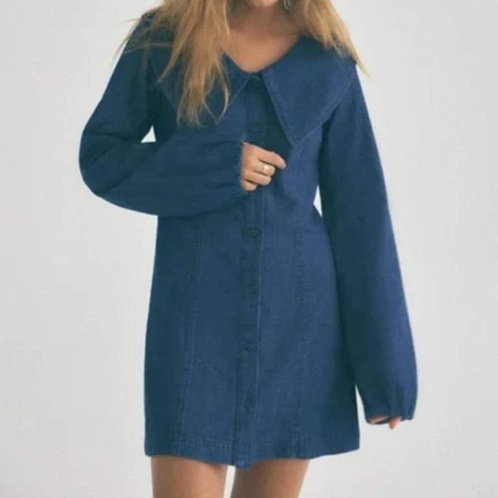 zara peter pan collar denim dress - medium